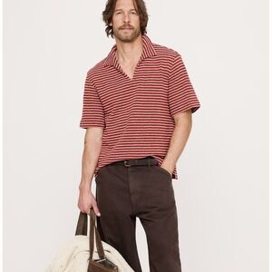 Banana Republic Relaxed Fit Striped Polo Shirt Mens Medium Red Knit Resort NWT